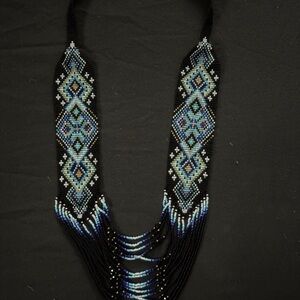 Artisan Beaded Necklace in Black and Blue